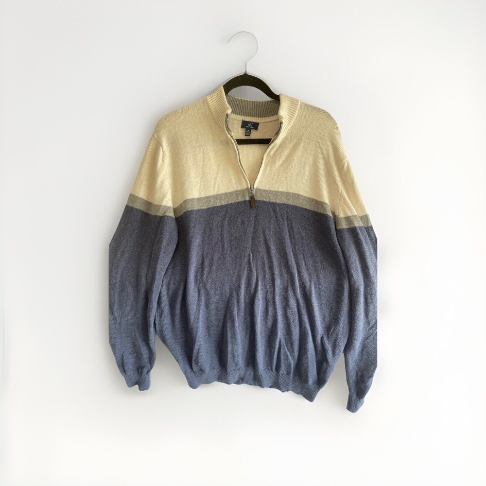 George Men's Gray and White Quarter Zip Sweater Size Large